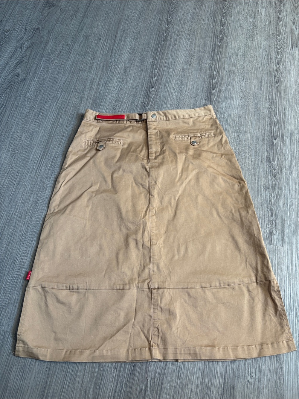Prada Beige A-Line Cotton Skirt with Red Trim